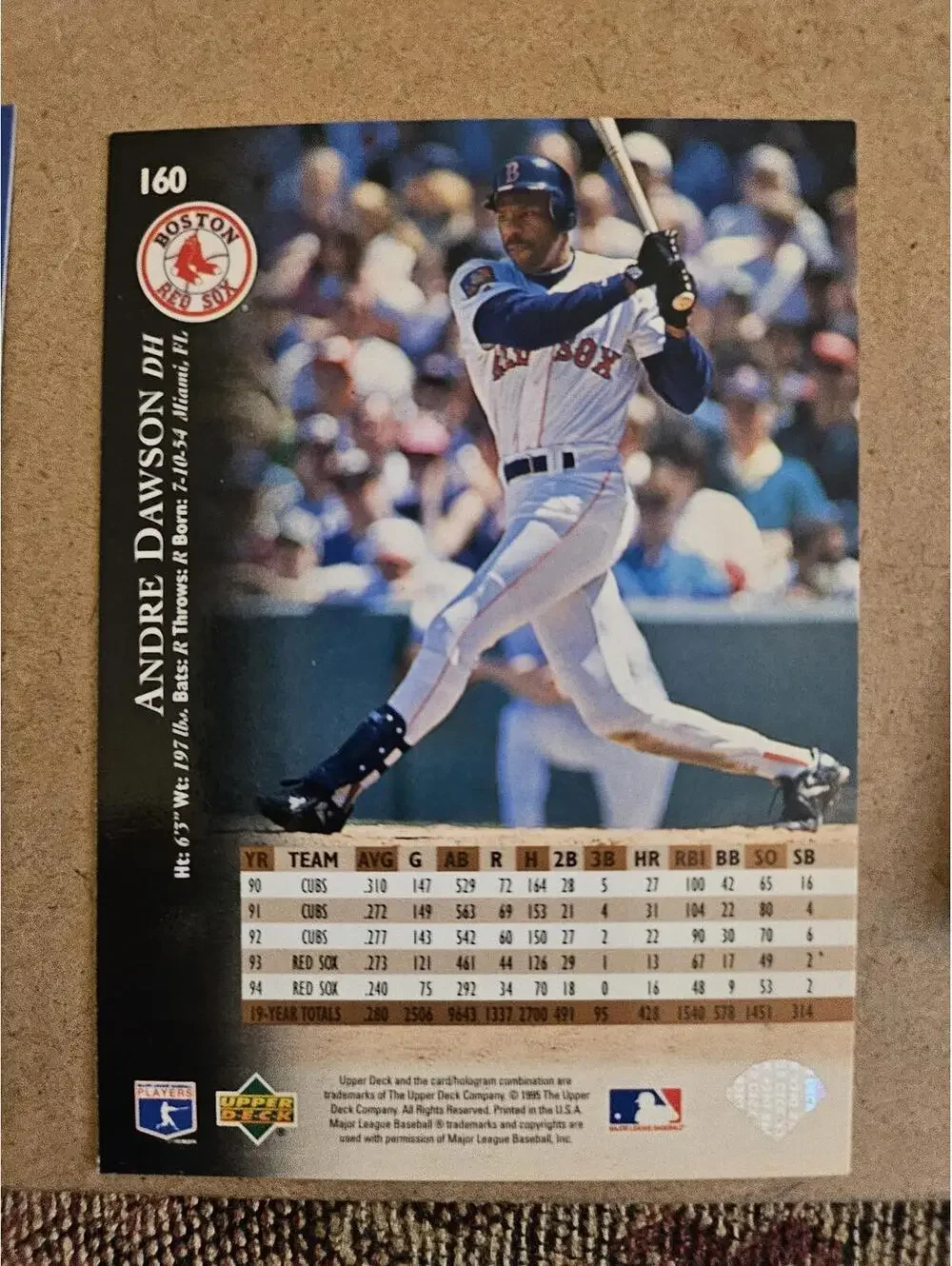 1995 UPPER DECK #160 ANDRE DAWSON BOSTON RED SOX